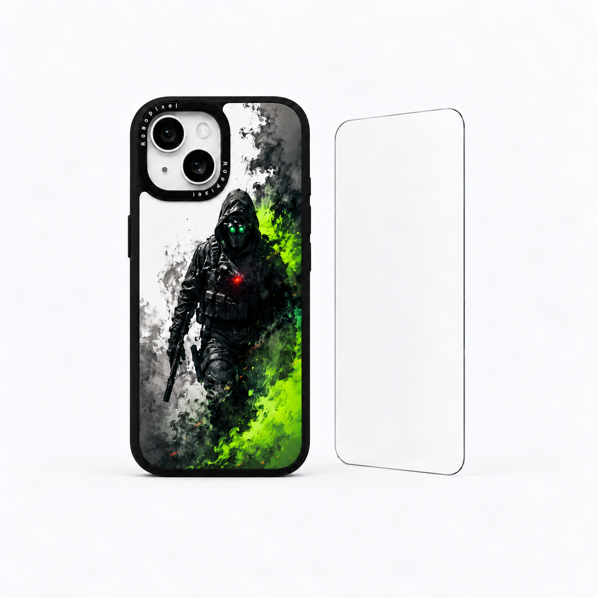 The Protection Pack — Operator Shadow for iPhone 15 / iPhone 15 Plus: phone case and one tempered glass screen protector