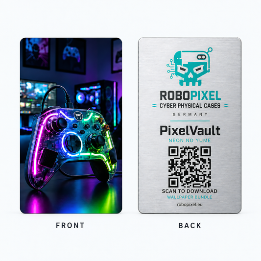 PixelVault metal design card — Neon No Yume, front and back
