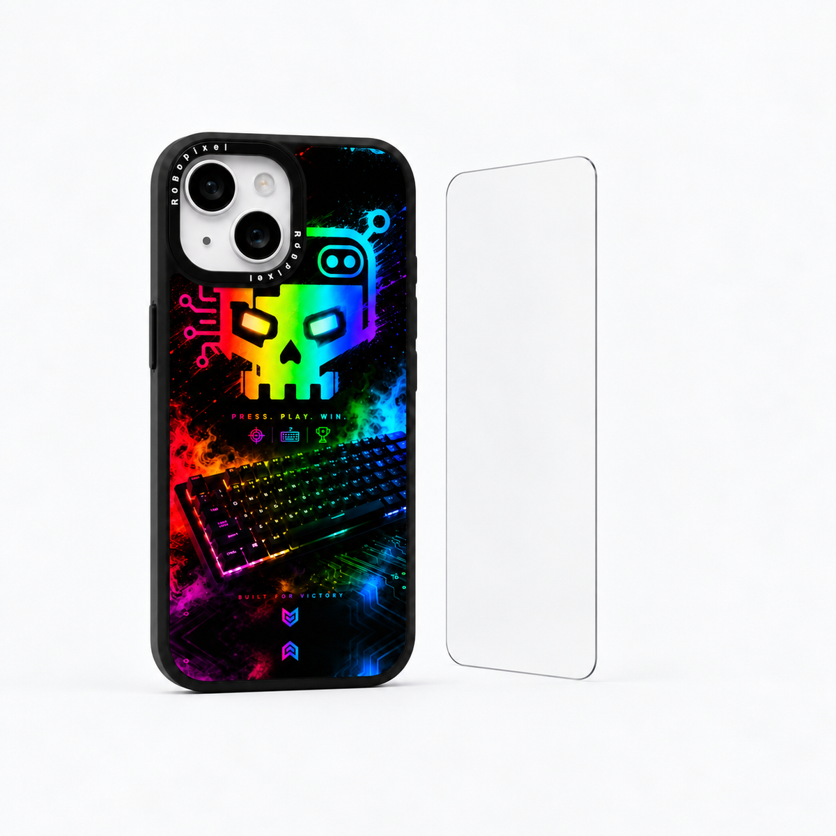 The Protection Pack — Cyber Skull-X for iPhone 15 / iPhone 15 Plus: phone case and one tempered glass screen protector