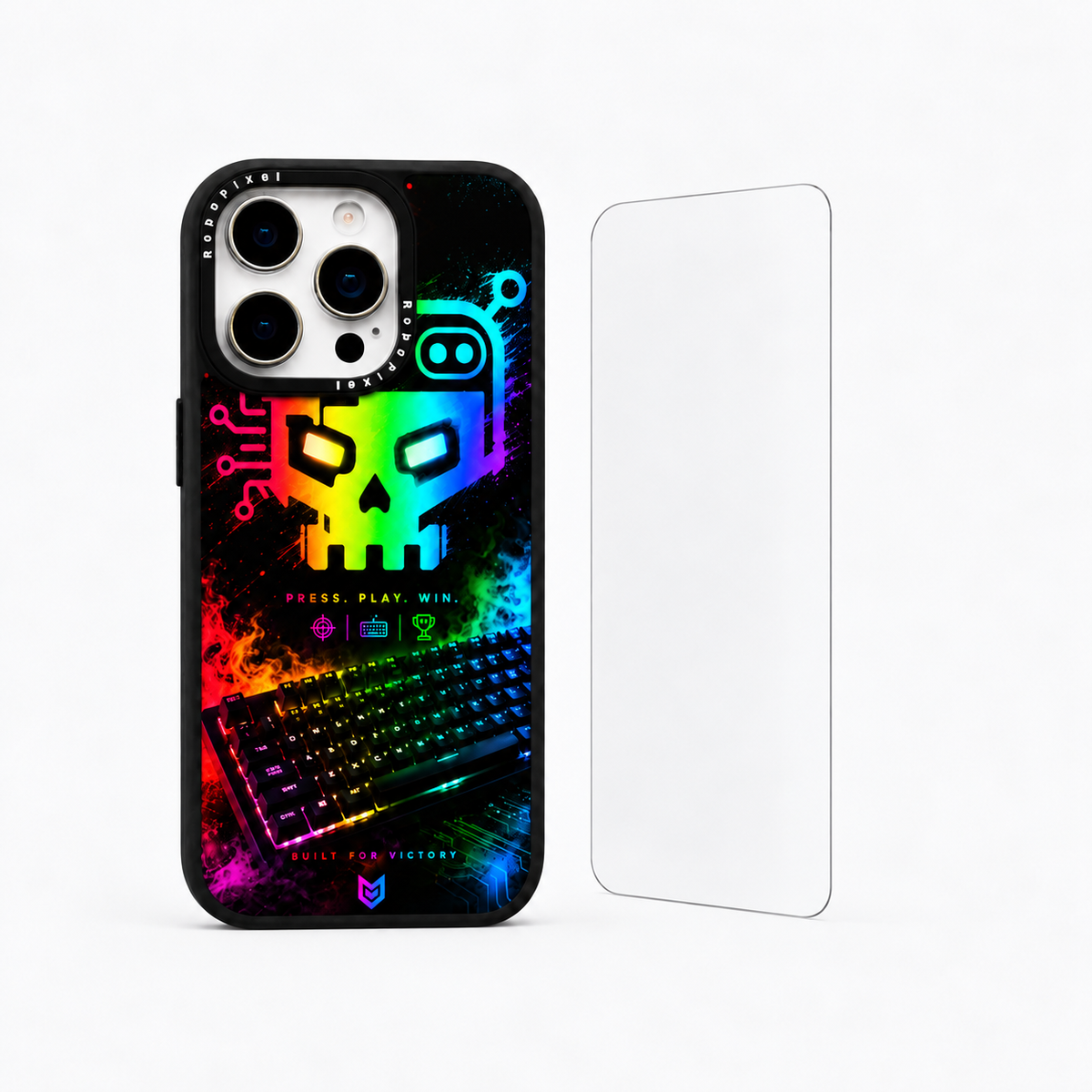 The Protection Pack — Cyber Skull-X for iPhone 15 Pro / iPhone 15 Pro Max: phone case and one tempered glass screen protector