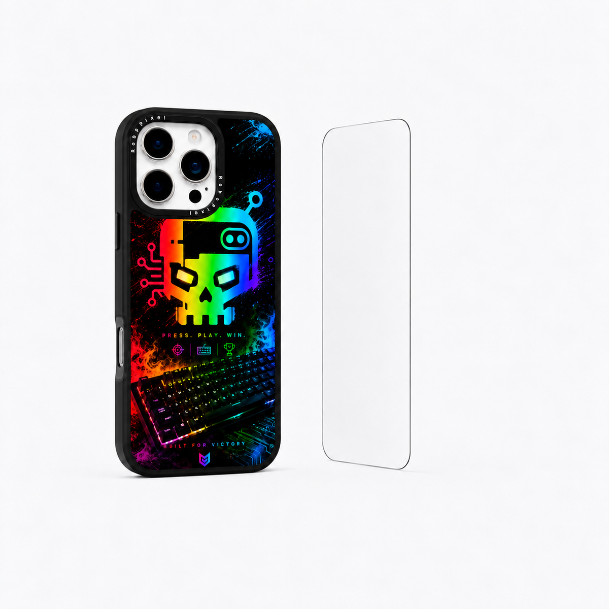 The Protection Pack — Cyber Skull-X for iPhone 16 Pro / iPhone 16 Pro Max: phone case and one tempered glass screen protector