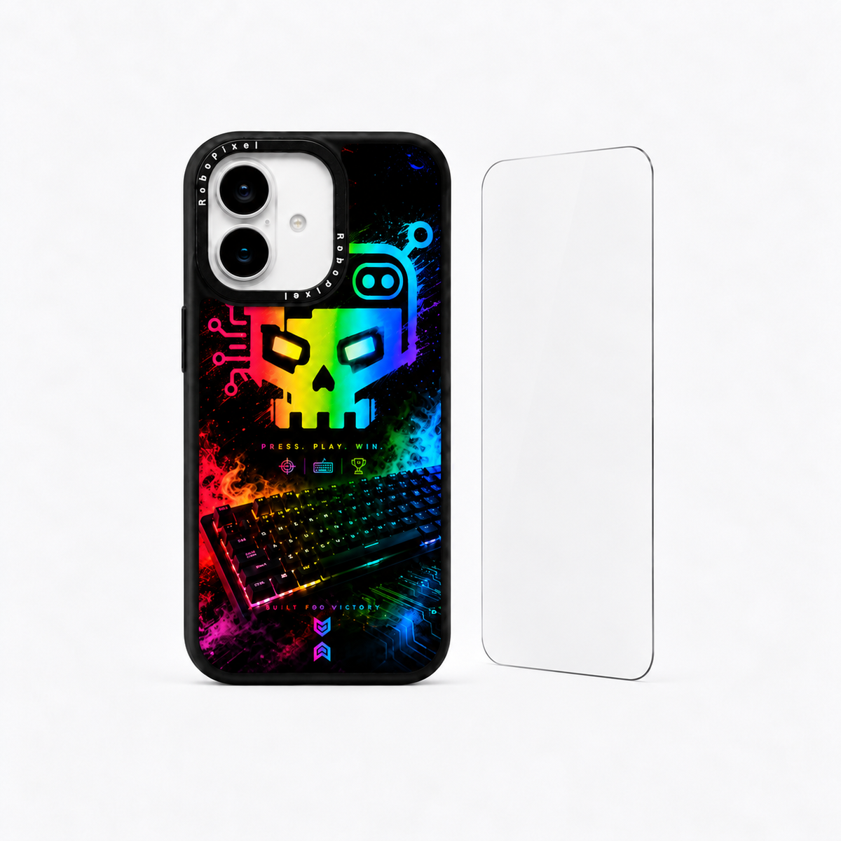 The Protection Pack — Cyber Skull-X for iPhone 17: phone case and one tempered glass screen protector