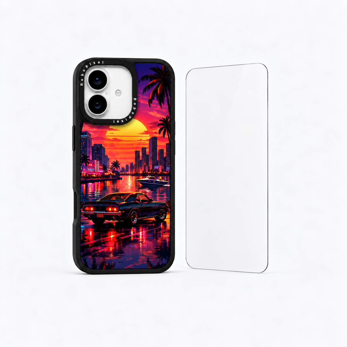 The Protection Pack — Miami Sunset for iPhone 17: phone case and one tempered glass screen protector