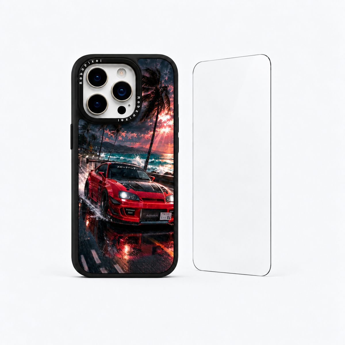 The Protection Pack — Neon Monsoon for iPhone 15 Pro / iPhone 15 Pro Max: phone case and one tempered glass screen protector