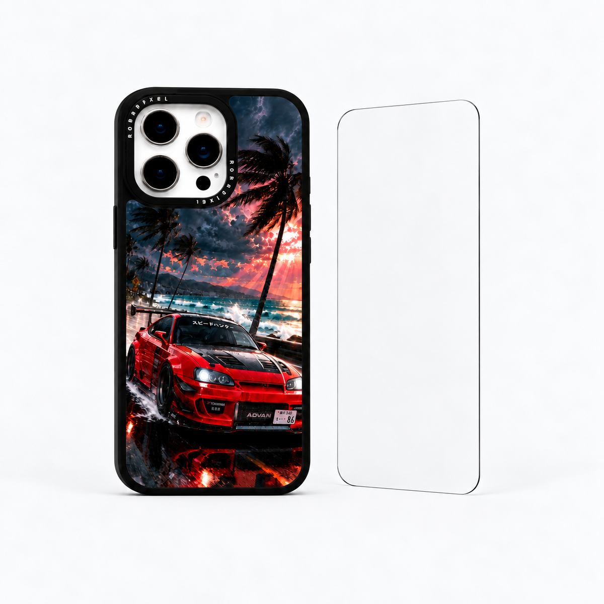 The Protection Pack — Neon Monsoon for iPhone 16 Pro / iPhone 16 Pro Max: phone case and one tempered glass screen protector