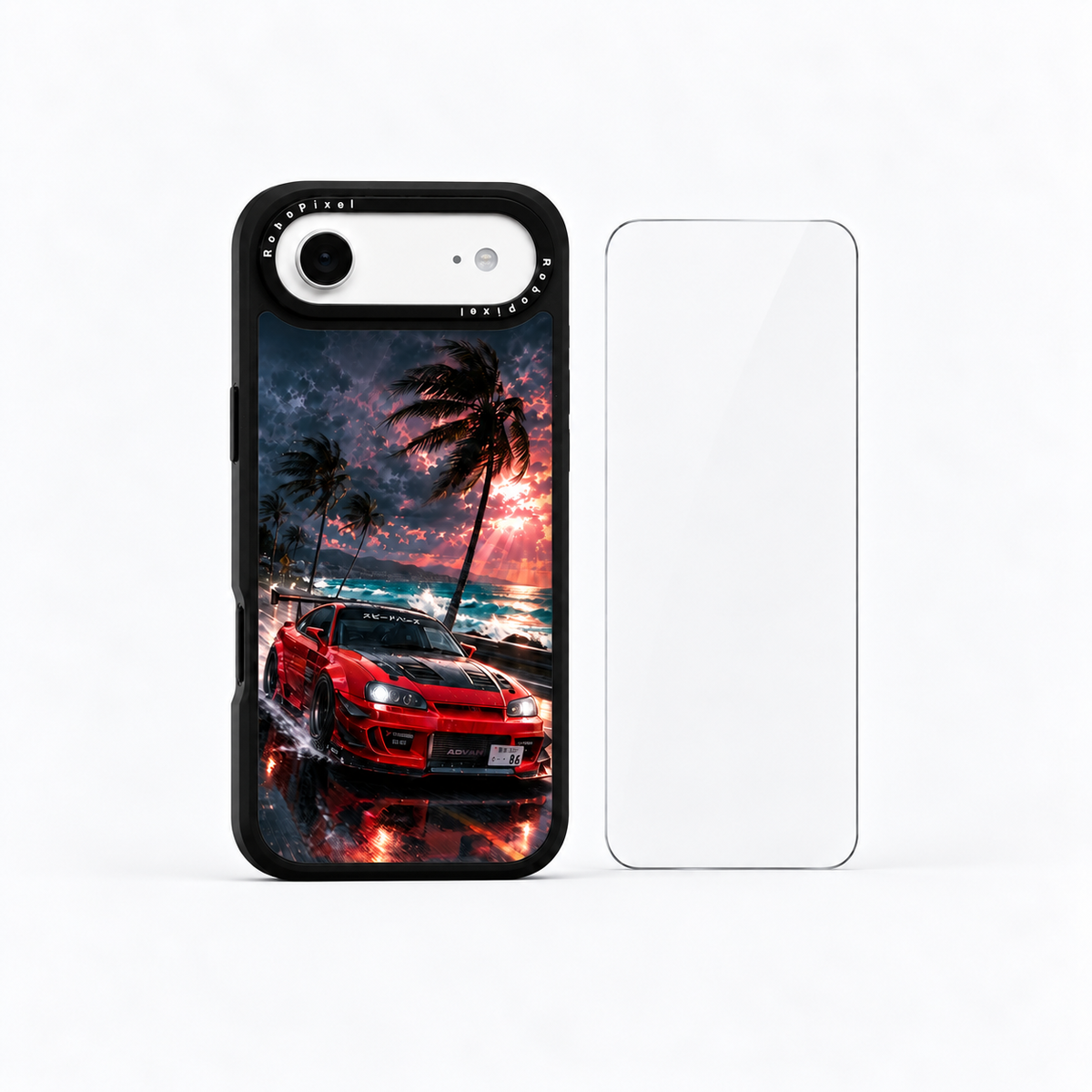 The Protection Pack — Neon Monsoon for iPhone Air: phone case and one tempered glass screen protector