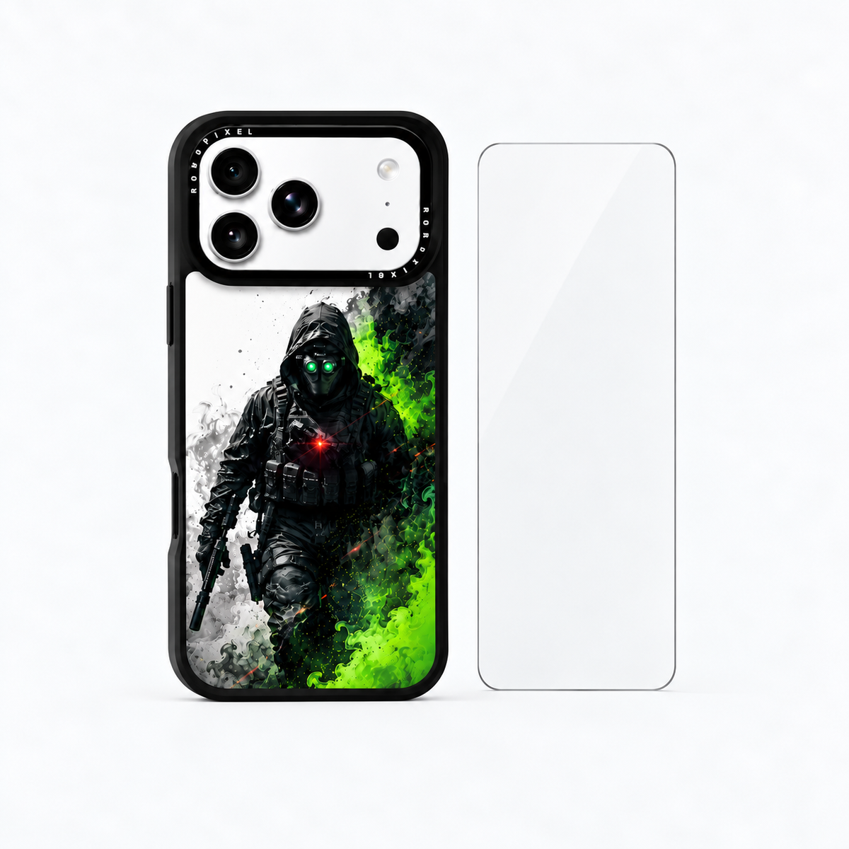 The Protection Pack — Operator Shadow for iPhone 17 Pro / iPhone 17 Pro Max: phone case and one tempered glass screen protector