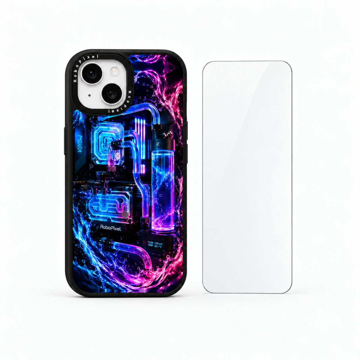 The Protection Pack — Plasma Hyper-Flow for iPhone 15 / iPhone 15 Plus: phone case and one tempered glass screen protector