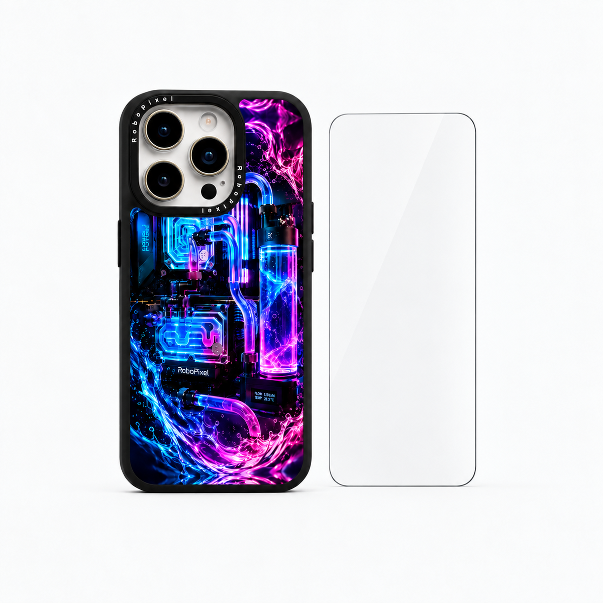 The Protection Pack — Plasma Hyper-Flow for iPhone 15 Pro / iPhone 15 Pro Max: phone case and one tempered glass screen protector