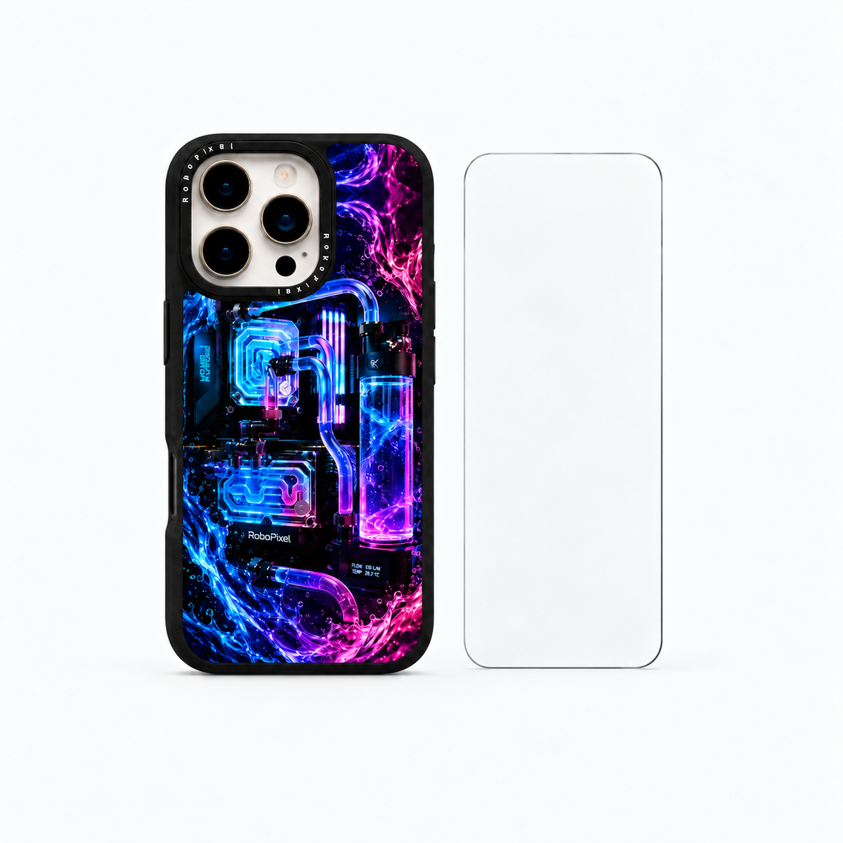 The Protection Pack — Plasma Hyper-Flow for iPhone 16 Pro / iPhone 16 Pro Max: phone case and one tempered glass screen protector