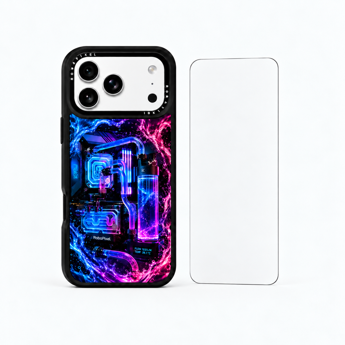 The Protection Pack — Plasma Hyper-Flow for iPhone 17 Pro / iPhone 17 Pro Max: phone case and one tempered glass screen protector