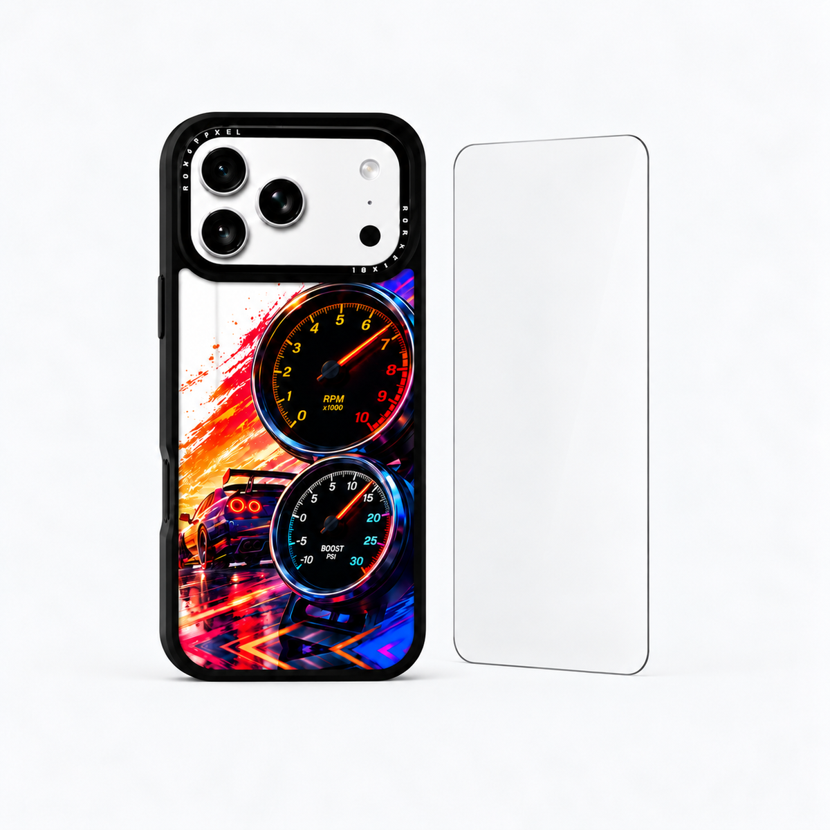 The Protection Pack — Redline Pulse for iPhone 17 Pro / iPhone 17 Pro Max: phone case and one tempered glass screen protector
