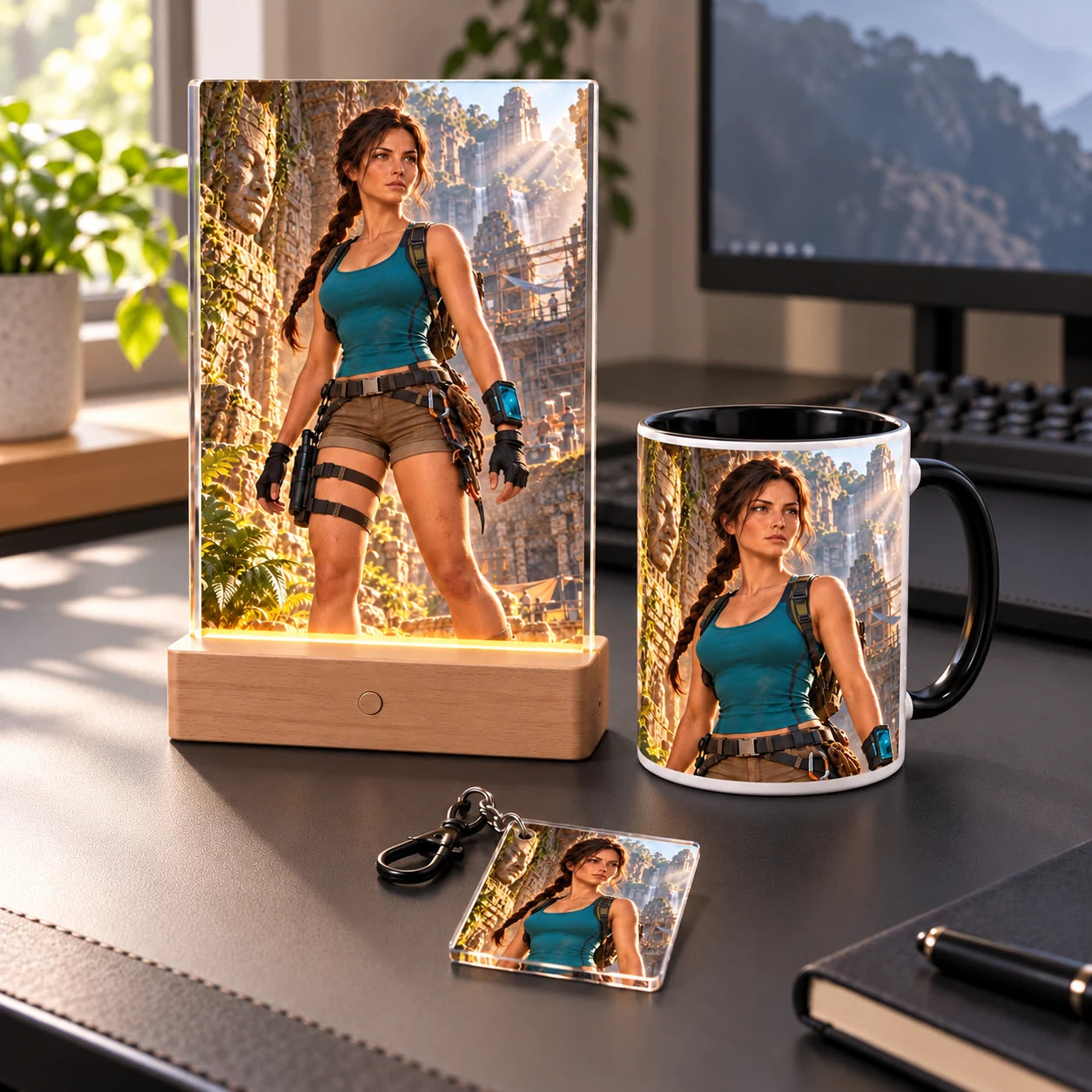 Abenteuer: abgestimmtes Gaming-Set mit Lara-Motiv